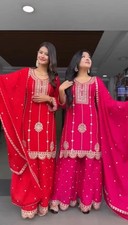 Women's Designer Beautiful Kurta Set Indian Bollywood Kurti Palazzo Dupatta Set