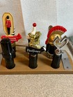 Lot of Nine Liquor Bottle Pourers w/ Glass Bottle Holders in Wooden Display Base — photo 4