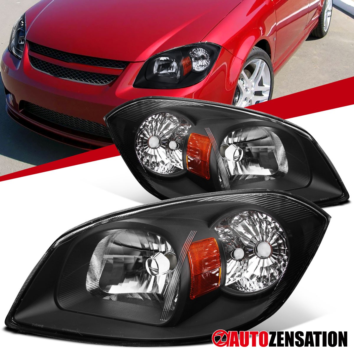 Fits 2005-2010 Chevy Cobalt 07-09 Pontiac G5 Black Headlights