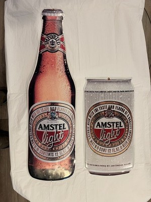 Vintage Amstel Light Metal Beer Signs Bottle and Can great for man cave home bar