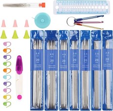 35 Stück Stricknadeln Edelstahl, Nadelspiel Set 2,0 Mm-5,0 Mm,20 Cm Länge
