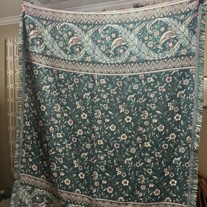 Goodwin Weavers Green Floral Tapestry Throw Blanket Woven Decorative