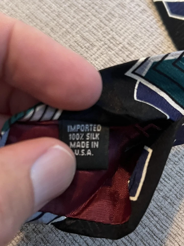 Галстук мужской John Henry черный шелк геометрический абстрактный принт сделано в США классический - Изображение 4 из 4