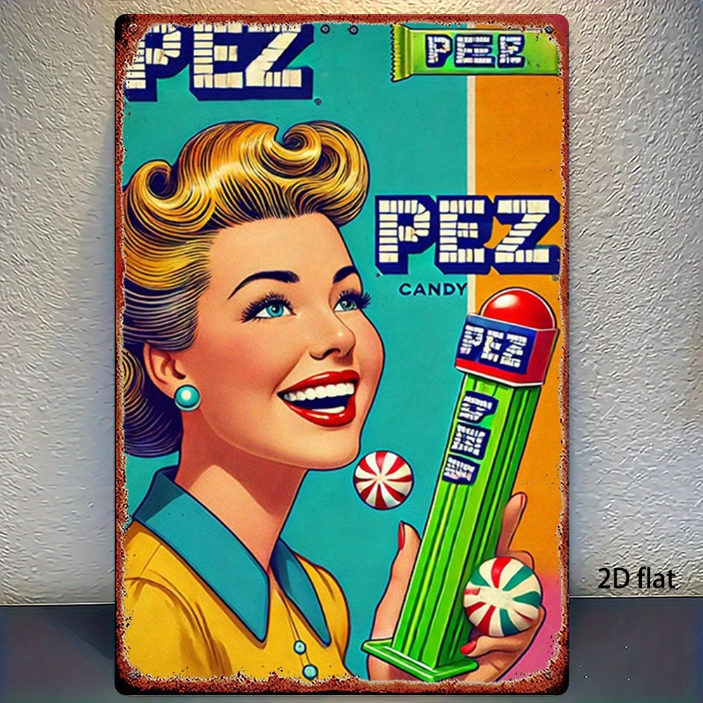 Vintage Pez Candy Tin Metal Sign Retro Wall Art with Candy 8x12