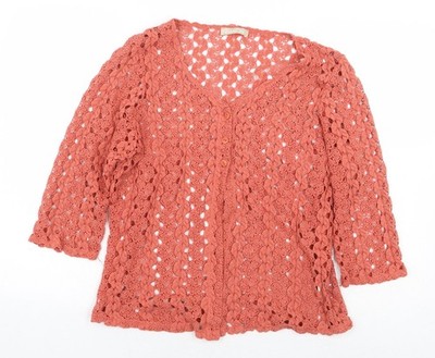 Daxon Damen orange Polyester Basic Knopfleiste Größe 10 V-Ausschnitt