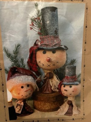 PRIMITIVE SNOWMAN DOLL HEAD ON GLASS CANDLESTICK RUST TECHNIQUE PATTERN ONLY