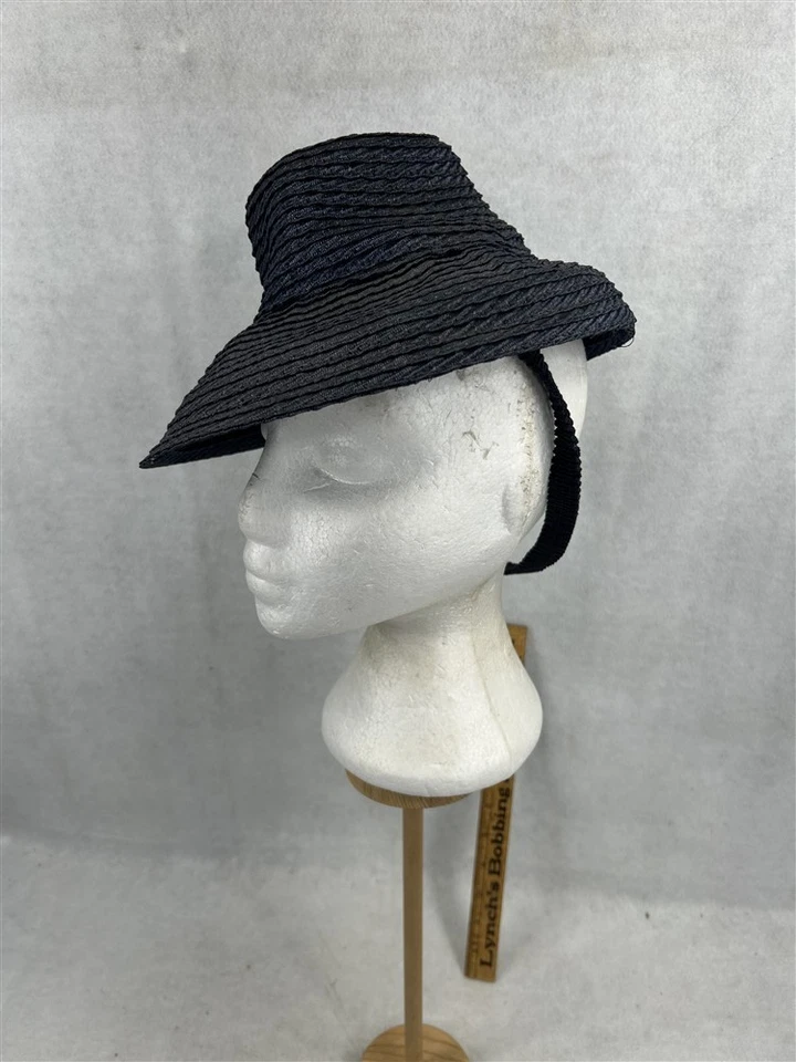 antique hat straw tip/tilt woman's original 1940s navy blue - Image 3 of 4