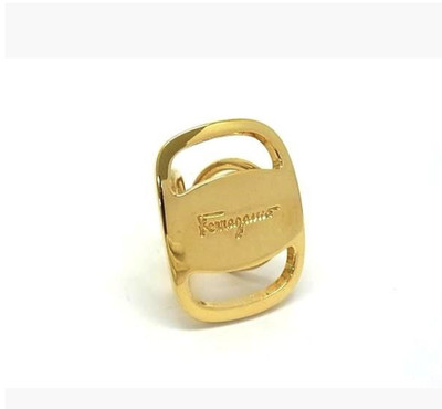 Salvatore Ferragamo Scarf Ring Gold Tone Logo Scarf Holder Clip Excellent