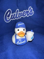 Culver’s Rubber Duck - You Got Ducked! White With Blue Apron Hat And Drink