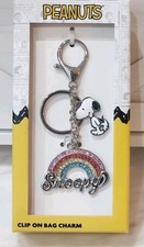 NIB Adorable Collectible Snoopy Sparkling Crystal Rainbow Bling Bag Charm