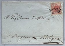 LOMBARDO VENETO 1850 Cent. 15  ROSSO I EMISSIONE  ANNULLO MONZA PER BERGAMO