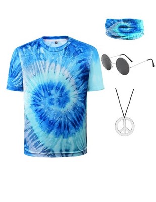 Boys 60s 70s Hippie Costume PCS Set with Colorful Tie Dye T