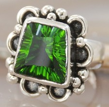Green Quartz Gemstone Silver Handmade Ring Jewelry Size 8 R6404