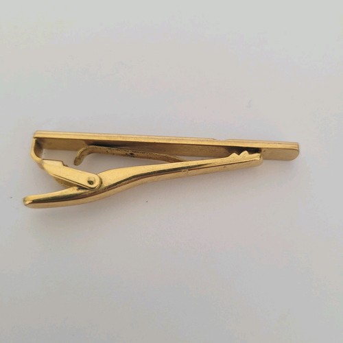 YSL Yves Saint Laurent Tie Bar Clip Clasp Gold Silver Tone 2in Logo Vintage - Picture 2 of 6
