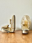 VIntage 1960s Bertlyn Folding Shoes In Gold With Brocade Fabric And Bow Detail