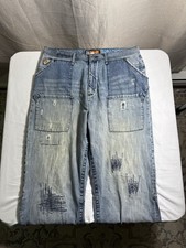 Vintage Baggy Akademiks Wide Leg Style Embroidered Y2K Denim Jeans Size 36