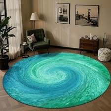 Large Round Velvet Area Mat Large Round Velvet Area Mat with Blue-Green Swirl