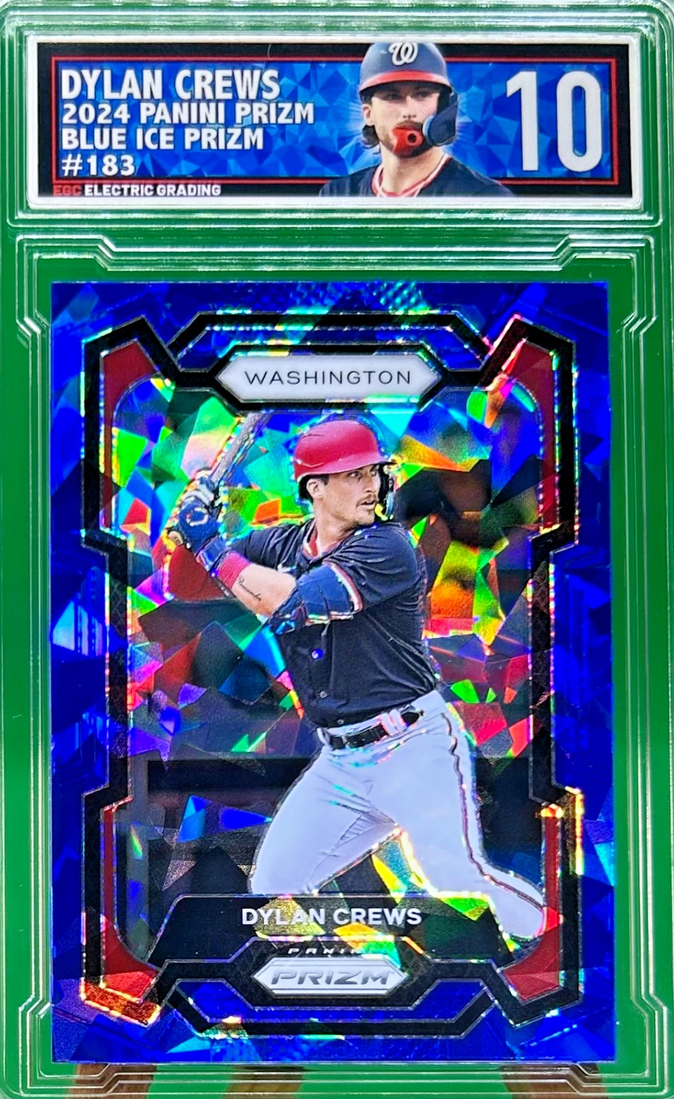 2024 Panini Prizm Dylan Crews Gem Mint 10 Blue Ice Prizm Rookie #183 Nats O29
