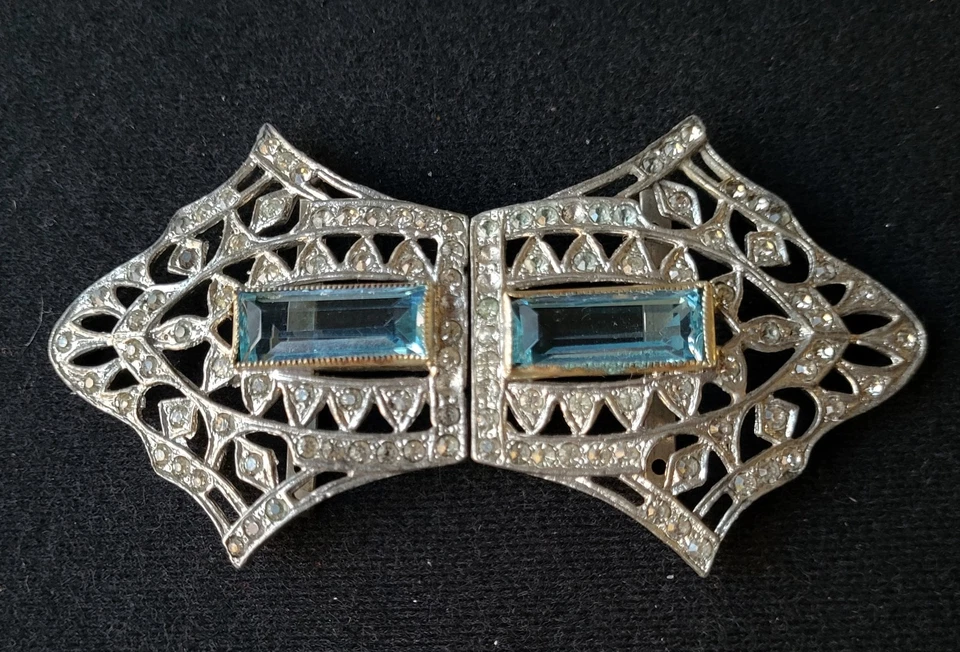 VINTAGE EDWARDIAN SILVERTONE AQUAMARINES? AND RHINESTONES BELT BUCKLE - Image 3 of 4