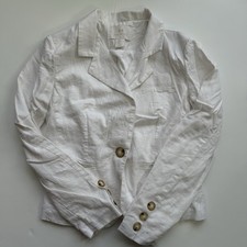 H Halston Linen Blend Blazer Jacket White One Button Single Breasted Women Small