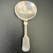 Silver Plate Tea Caddy Spoon Floral Engraved Bowl Vintage Kitchenware 9cm
