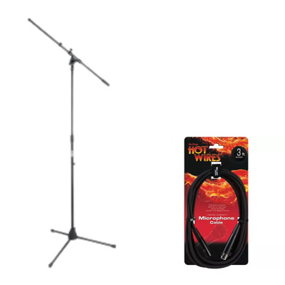 Euro Boom Mic Stand + 3ft XLR Microphone Cable Vocal Stage Studio Bulk Bundle