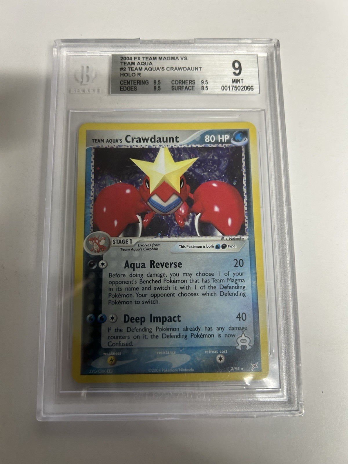 2004 Pokemon EX Team Magma Vs Aqua Crawdaunt Holo #2 Mint 9