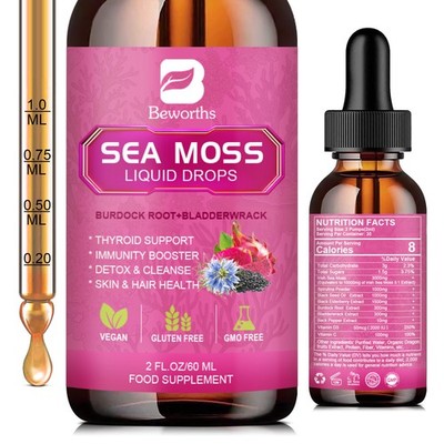 Sea Moss Drops 1000mg , 100% Clean & Natural Vegan Drops Genuine Sea Moss