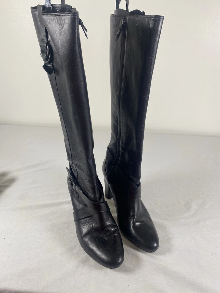 Bottes Hautes Femme Cole Haan En Cuir Noir - Pointure 37,5 (US 7.5) - Fermeture Zip - Occasion