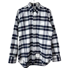 Thom Browne Navy Blue White Plaid Button Down Long Sleeve Shirt XL 4