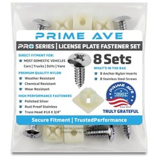 8pk Stainless Steel License Plate Screws Nylon Inserts Rust Proof 14 x 3/4"