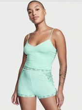 Victoria's Secret Cropped Modal Lace Cami Set 2 Pc Sleep Pajama S Mint Green NWT