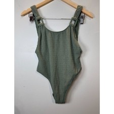 Aerie Women's Size M Olive Shimmery Crinkle Birthday Scoop One Piece Swimsuit