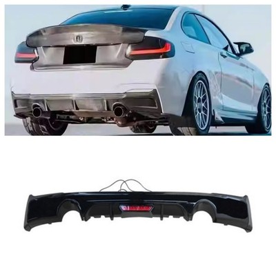 For 2014-21 BMW F22 F23 M Sport Rear Diffuser Bumper W/LED Light ABS Gloss Black