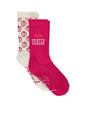 PINK Victoria's Secret Socks Womens One Size Pink Cream Crew 2 Pack Strawberry