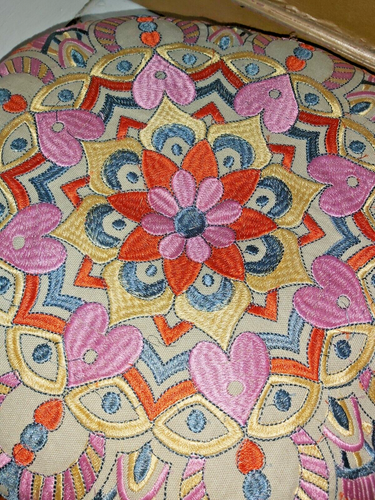 INDIAN HANDMADE COTTON FLOOR CUSHION WITH EMBROIDERY & POM POMS - Picture 10 of 13