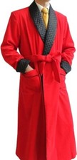 Men's Red Velvet Smoking with Black Satin Quilted Robes Gown Jackets