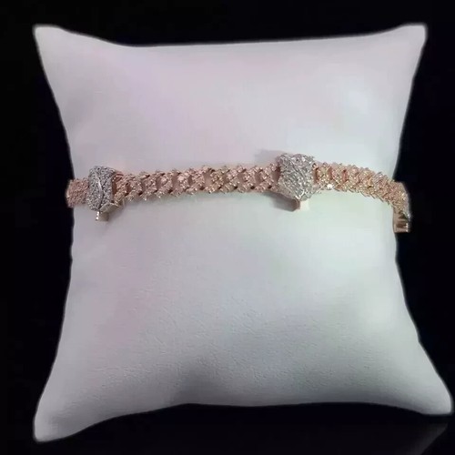 Brazalete cubano de diamantes creado en laboratorio de corte redondo de 4 quilates para hombre enchapado en oro rosa de 14 quilates - Imagen 3 de 5