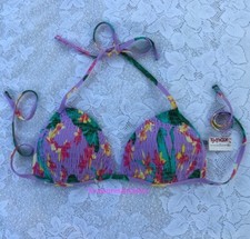 Aerie Perky Triangle Tropical Bikini Top Purple Padded Pleated - American Eagle