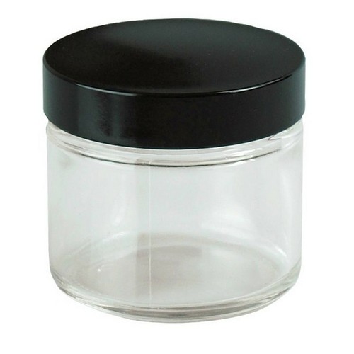 2 OZ STRAIGHT SIDED GLASS JAR, BOROSILICATE GLASS WITH BLACK SMOOTH CAPS - Picture 2 of 3