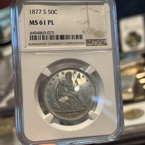 1877-S Seated Liberty Half Dollar NGC Ms-61 PL Prooflike Mirrored Fields! Pop 1