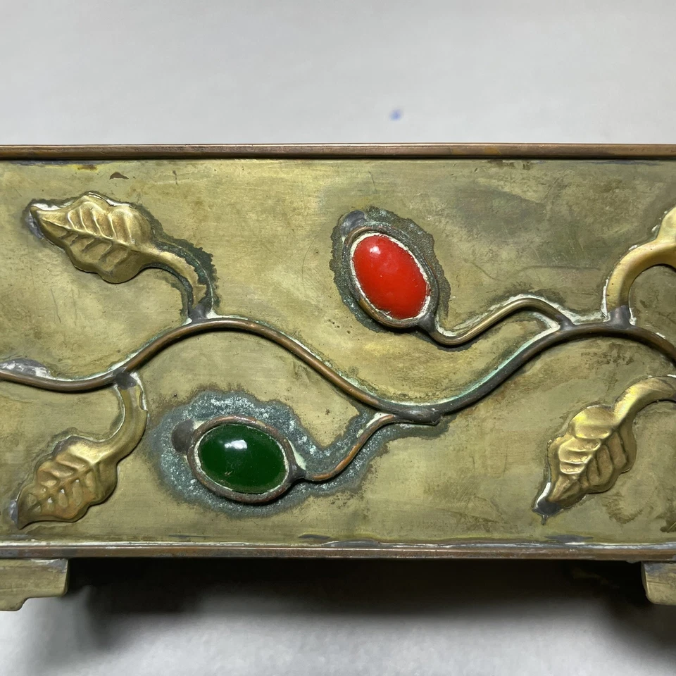 Contenedor chino vintage de latón y bronce con joyas y juego de tazas de cazo dragones Foto 3 de 4