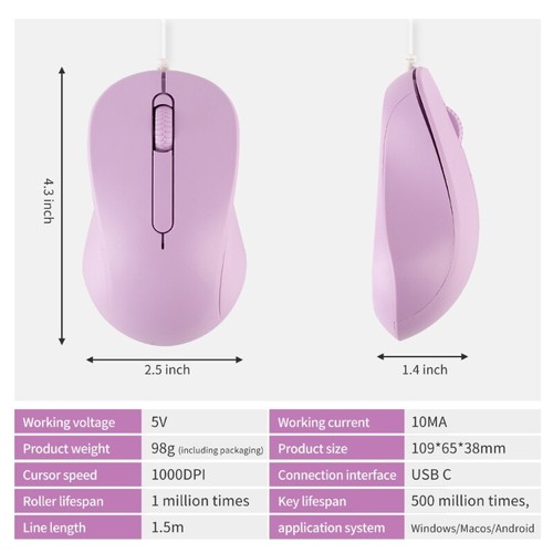 Ergonomic Type C Gaming Mouse USB C Mice 3 Button 1000DPI for Laptop and Type C - Picture 8 of 8