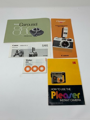 5 Vintage Camera Manuals: Canon Canonet & Canolite D, Kodak Pleaser, Vivitar 215