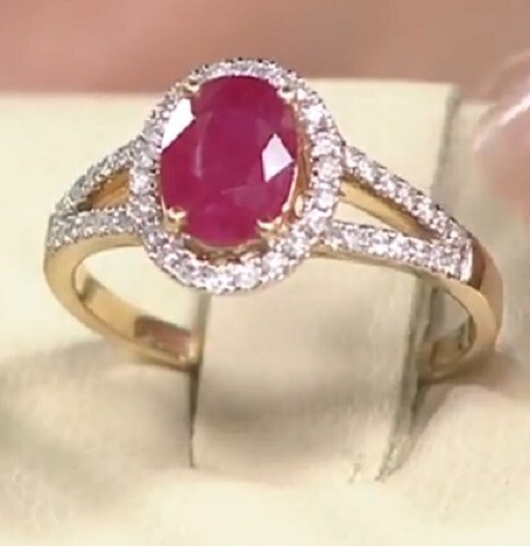 QVC Solid 14K Yellow Gold With 1.00cttw Precious Ruby & Diamond Ring Size 5 - Picture 2 of 5