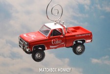 Lifted 1973 Chevy C-10 Cheyenne Pickup Coca Cola Coke Truck Christmas Ornament