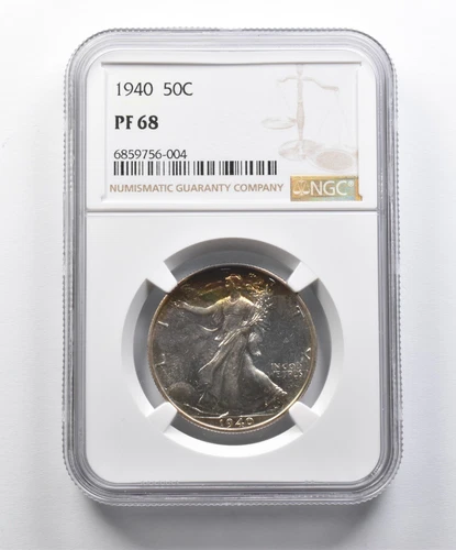 PF68 1940 Walking Liberty Half Dollar NGC Rainbow Toned *9940