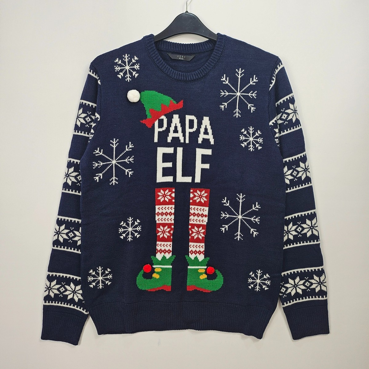 V By Very Papa Elf Christmas Jumper Navy Medium UK