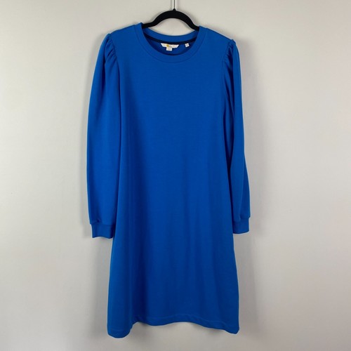 Boden Sweatshirt Dress US Size 14L Blue Long Puff Sleeve Crew Neck Blue