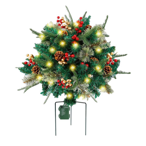 Lighted Up Artificial Christmas Pine Tree Outdoor Floor Plug Holiday Decoration